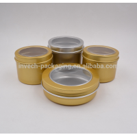 gold wholesale 2 oz candle metal tin with clear lid