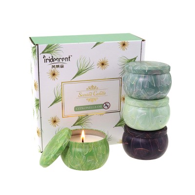 Wholesale Stock  Gift Set Outdoor Camp Home Bug Mosquito repellent Use Citronella Scented Soy Wax Candle Tin Jar