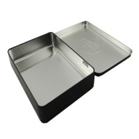 factory sale black cookie tin with hinged lid