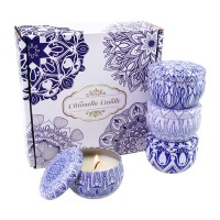 Chinese Blue and White Porcelain Style Bug Dispel Citronella Soy Wax 2.2 oz Tin Scented Candle